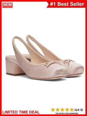 Satin Slingback Ballet Mary Jane Heels Bow Square Toe Block Pumps